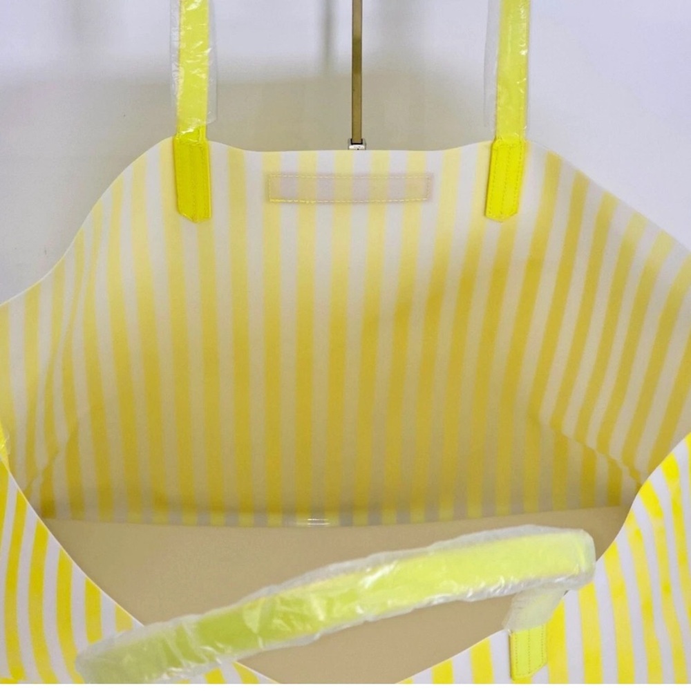 Drunk elephant yellow neon & white striped shopping/beach/ tote bag+coinbag NIP - Picture 6 of 10